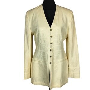 Vintage Linen Andrea Jovine Soutache Embroidered Blazer Women 12 Cream Longline
